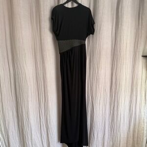 Zhivago Black Gown 6 Asymmetrical Beaded Waist Draped Cap Sleeve Maxi Dress